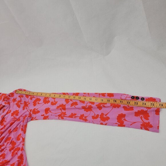 FREE PEOPLE Womens Shirt Sz L Lucky Shirtee Sheer Mesh PINK Floral Button Up - Picture 10 of 13